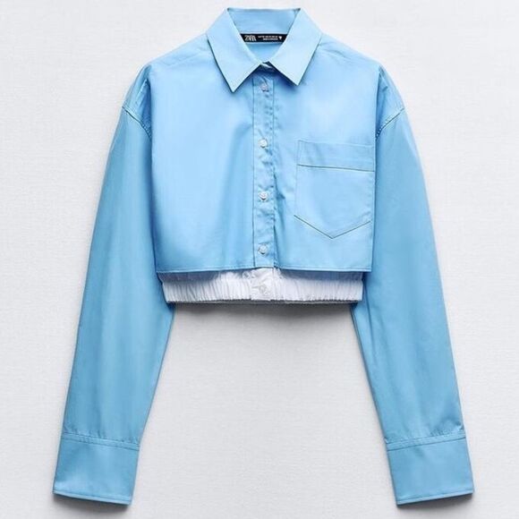 ZARA GABARDINE CROP SHIRT BLUISH - Picture 3 of 6
